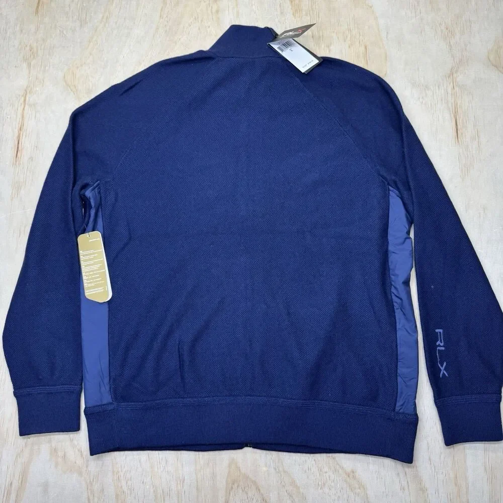 NEW Ralph Lauren RLX Golf Mens Full Zip Hybrid Sweater Jacket Primaloft Navy LG